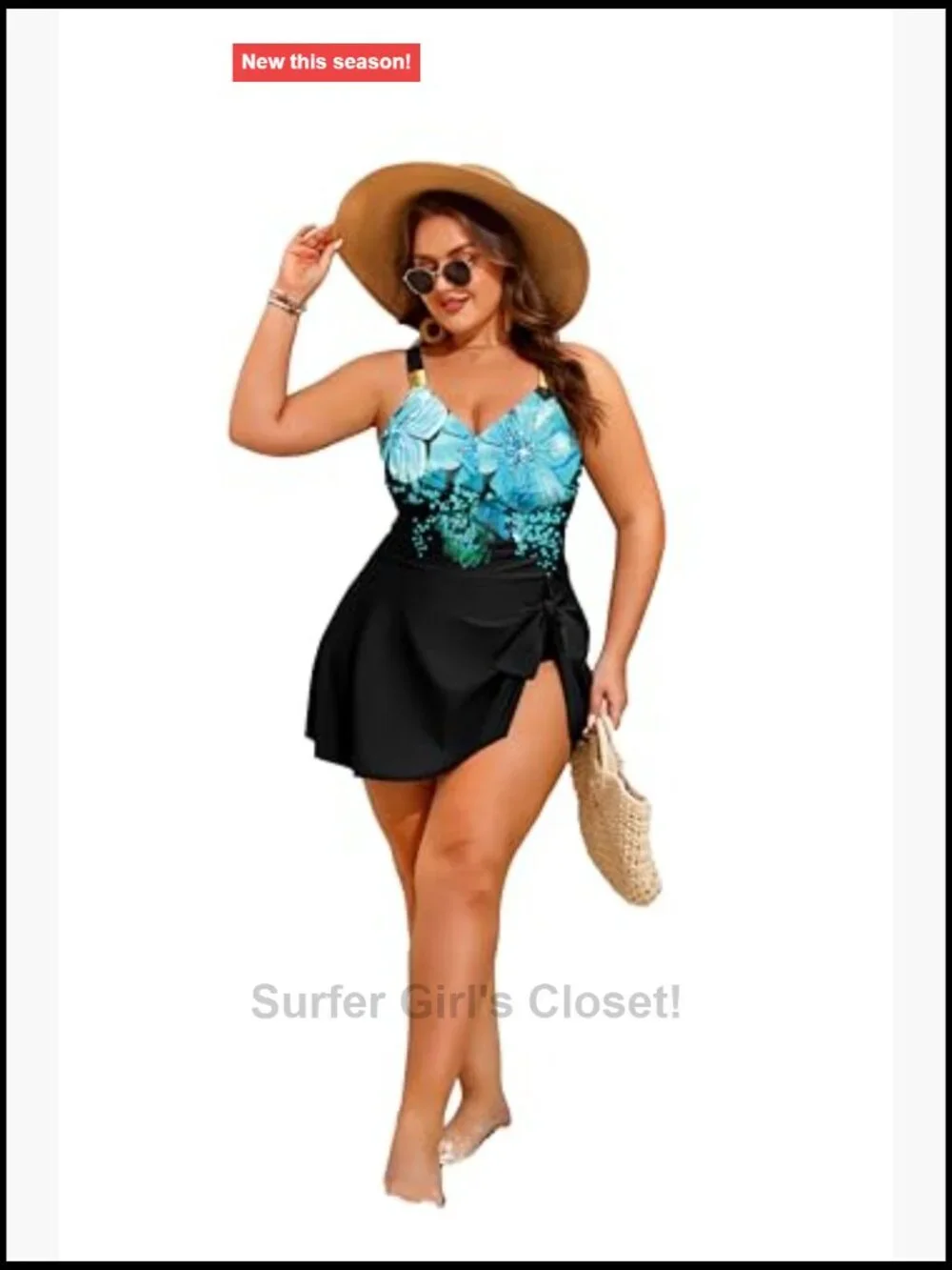 Tummy Control One Piece Swimdress with Skirt Full Coverage Adjustable Straps